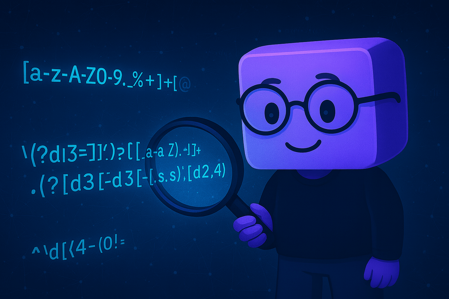 The Bud mascot examining regular expressions through a magnifying glass