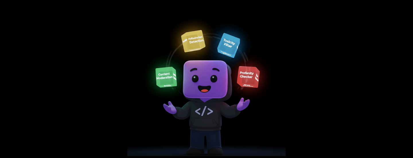 The Bud mascot ringed by guardrail checks — content moderation, toxicity filter, profanity checker